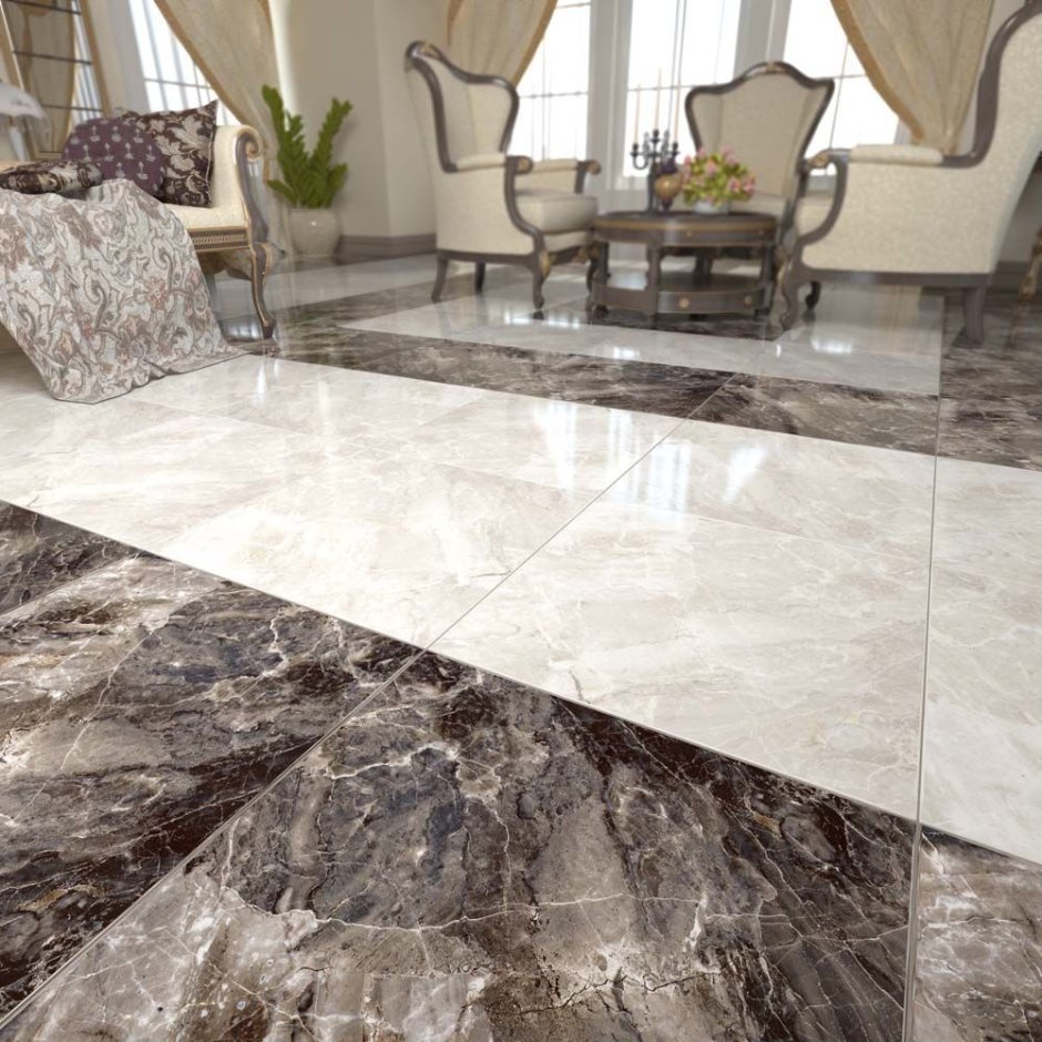 Гостиная в белом мрамор в интерьере