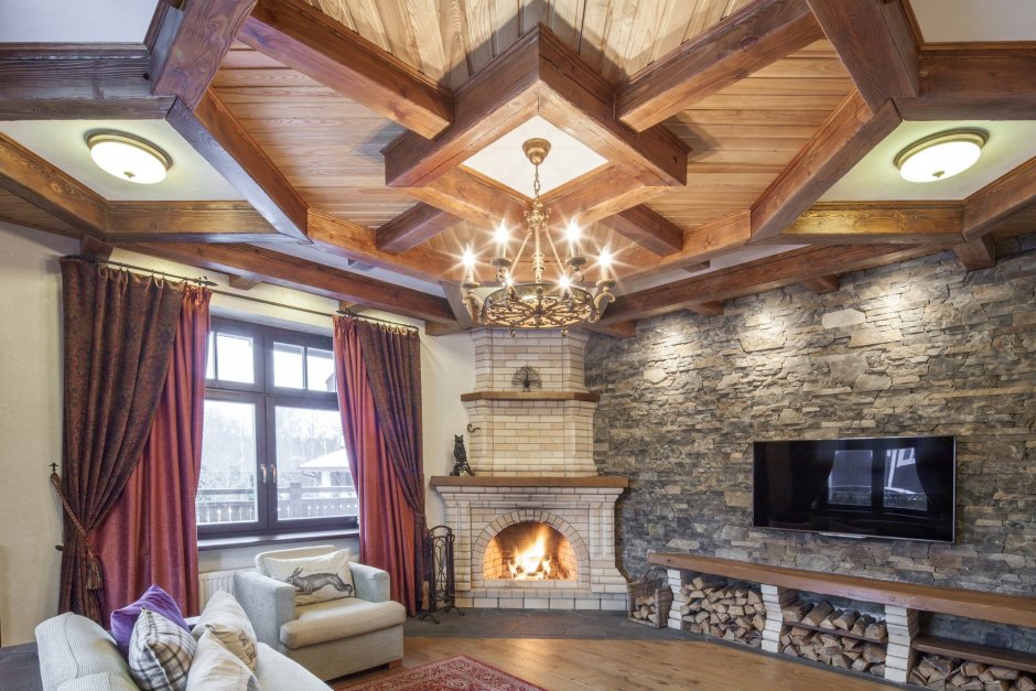 Кессонные потолки в стиле Шале