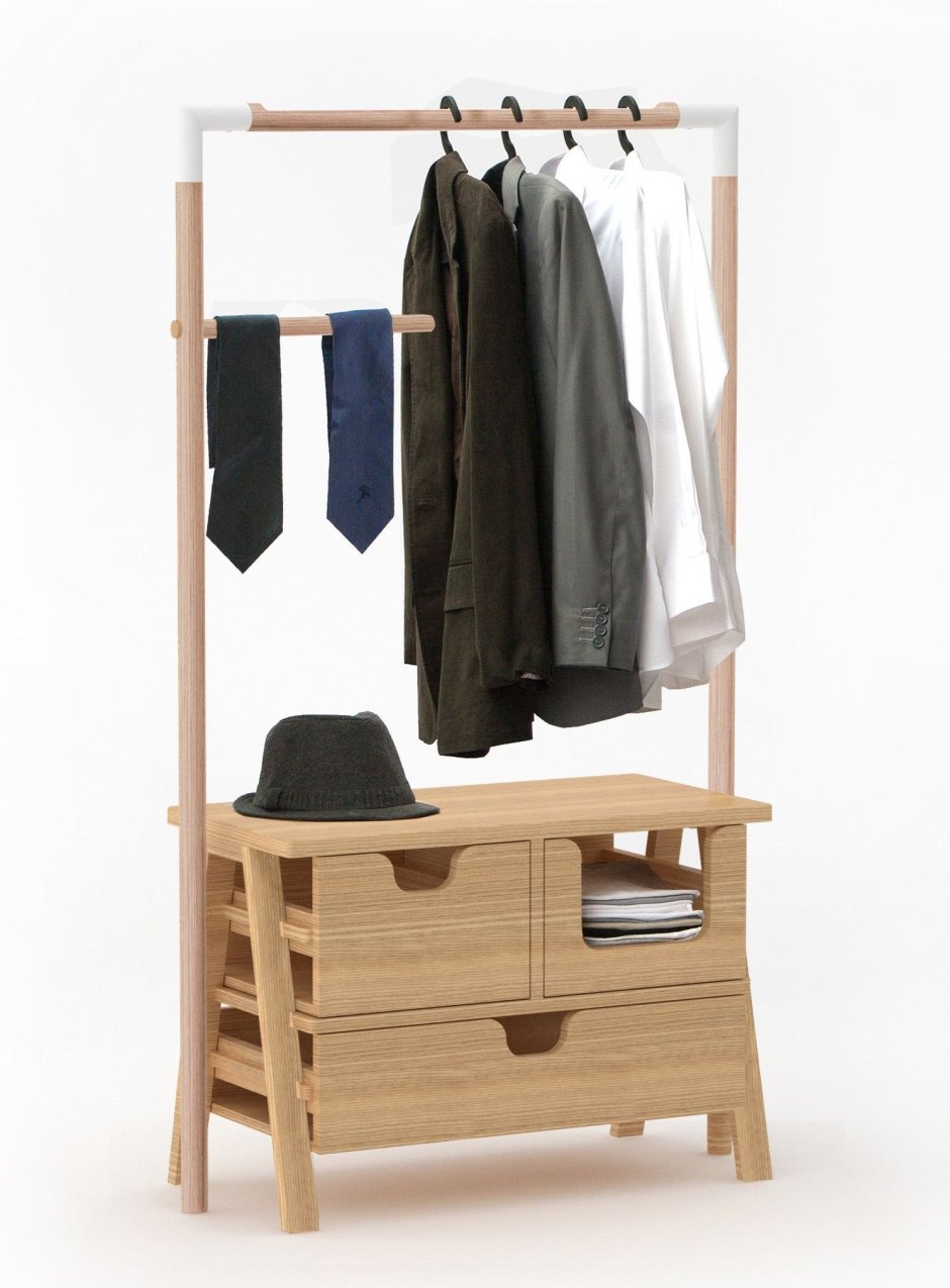 Открытый шкаф для одежды с вешалками