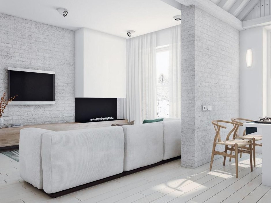 Гостиная в стиле лофт светлая