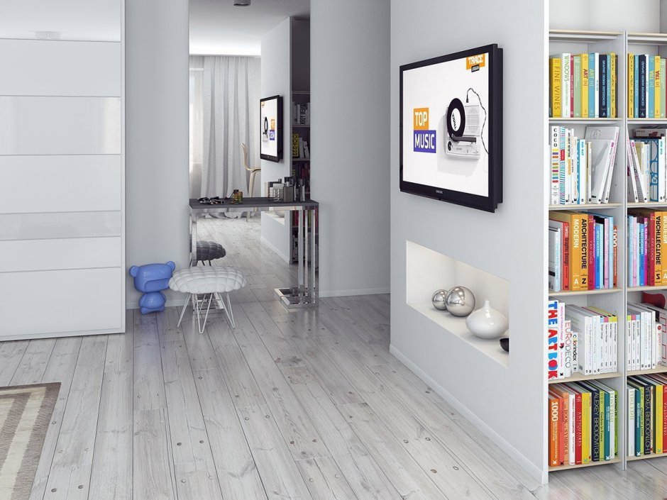 Серый ламинат в скандинавском стиле