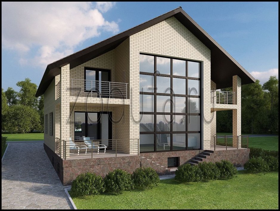 Дом из пеноблоков с большими окнами