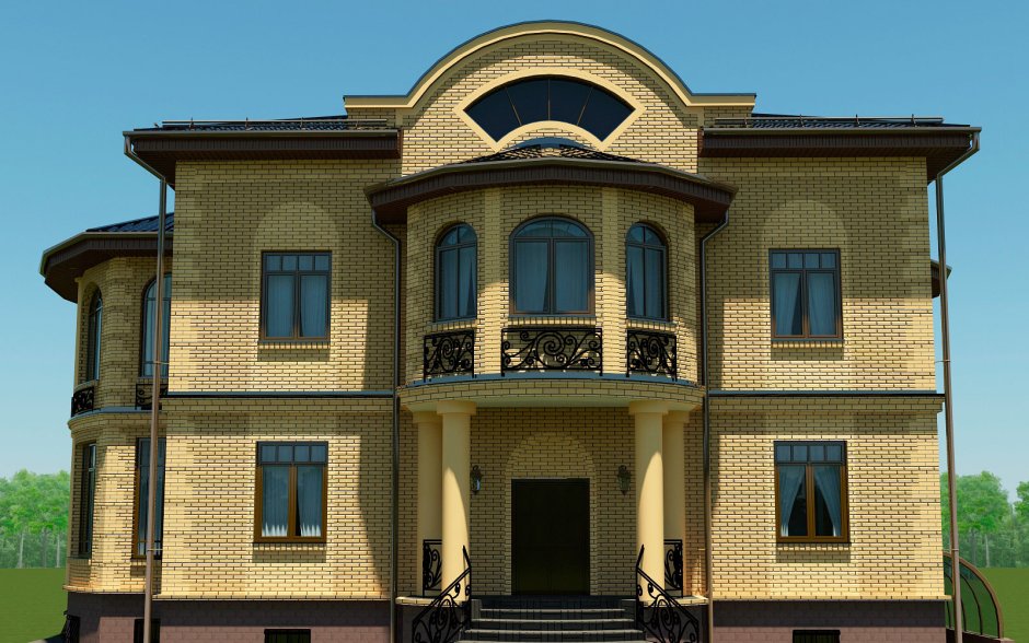 Двухэтажный дом с круглым балконом
