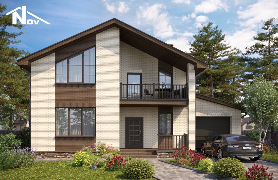 Двухэтажный коттедж с балконом