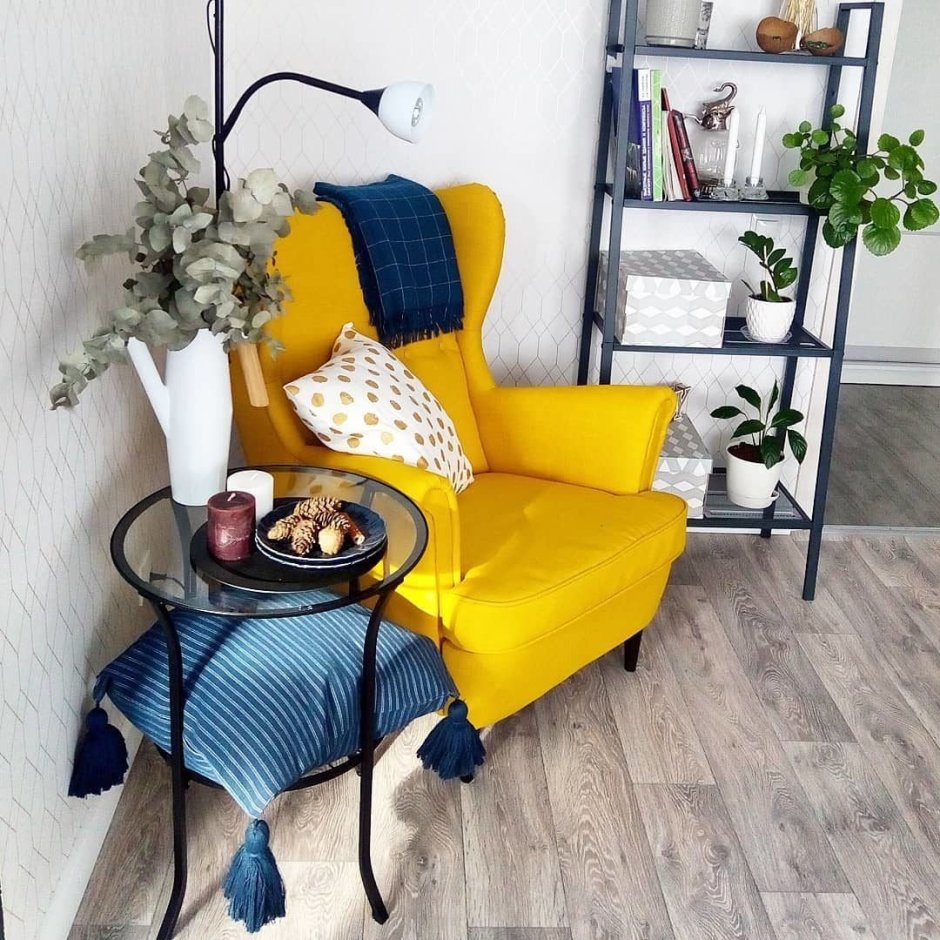 Кресло желтое икеа Strandmon