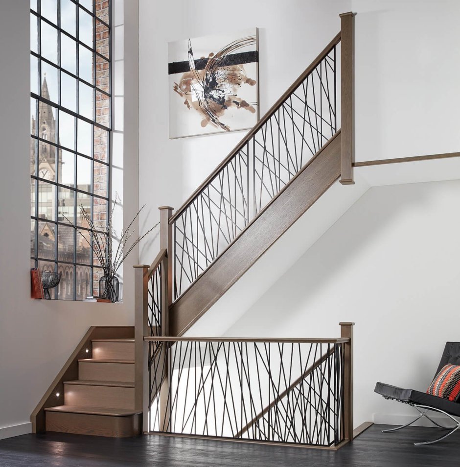 Кованые перила на лестницу в стиле лофт