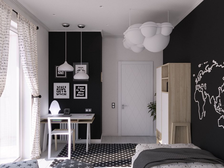 Комната в черно белом стиле для подростка