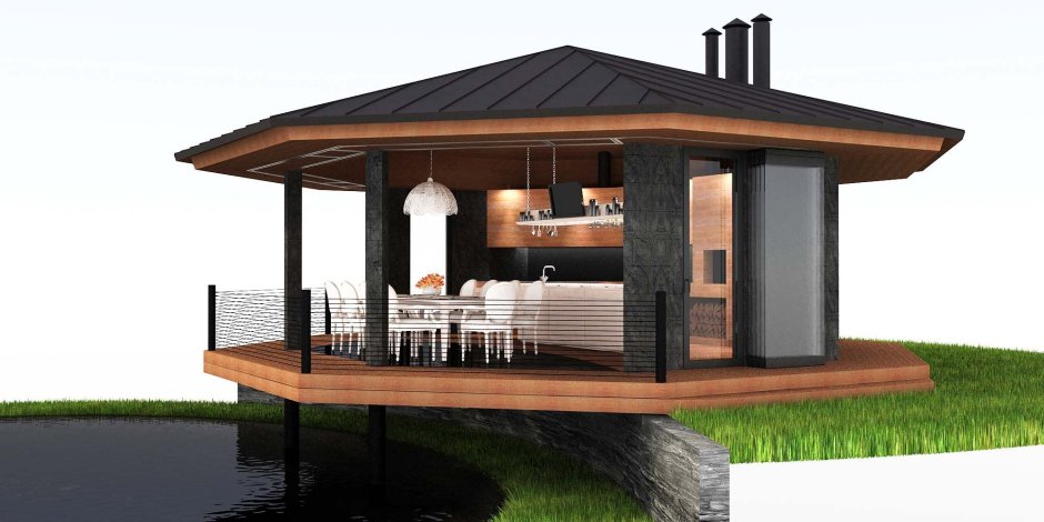 Летняя кухня в стиле хайтек