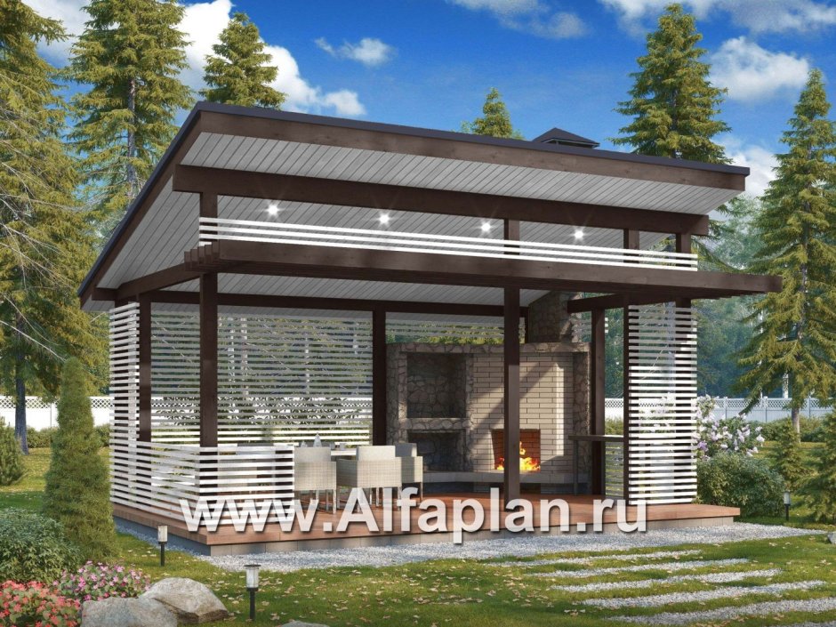 Закрытая веранда с мангалом