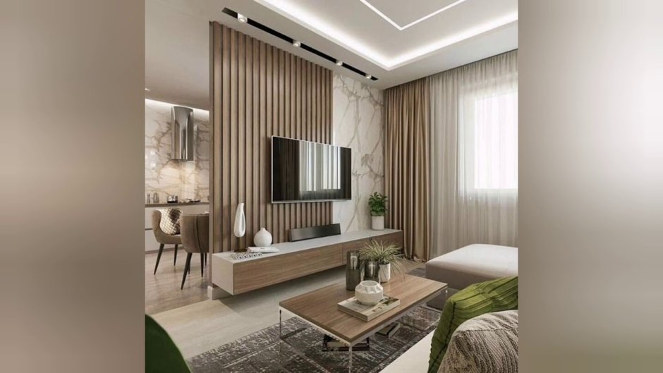 Телевизор на рейках в гостиной