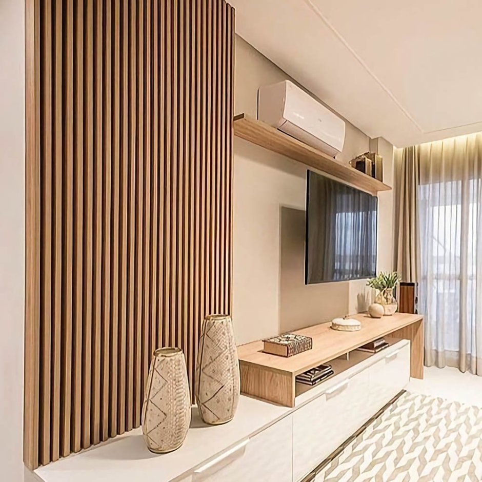 Акцентная стена в гостиной с телевизором