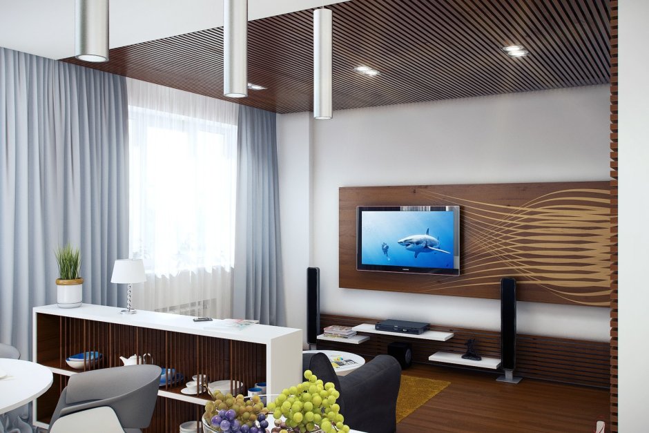 Рейки на стене с телевизором