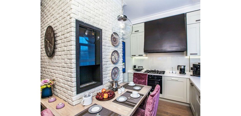 Отделка кухни декоративным камнем