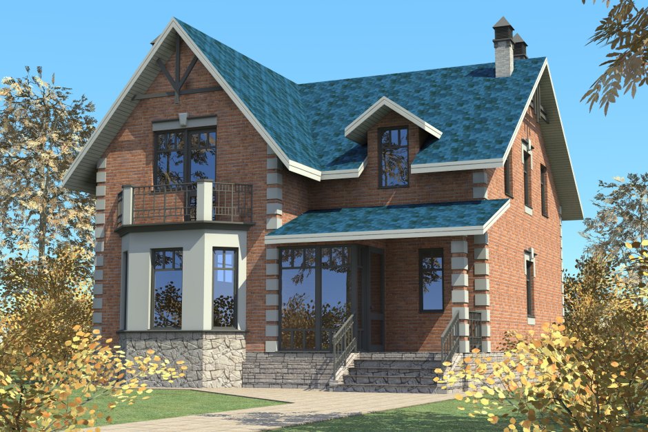 Угловой двухэтажный дом