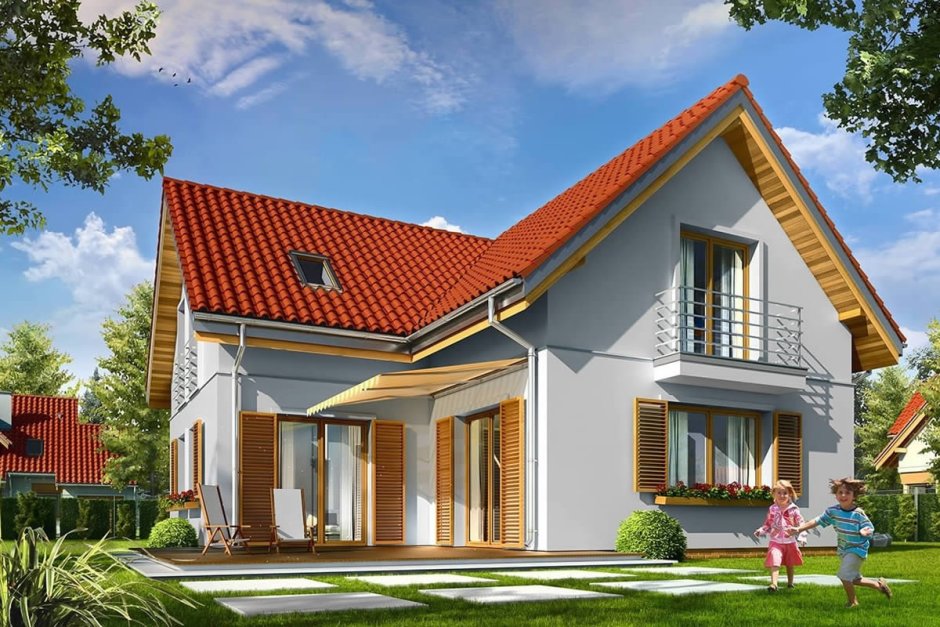 Г-образный дом с мансардой