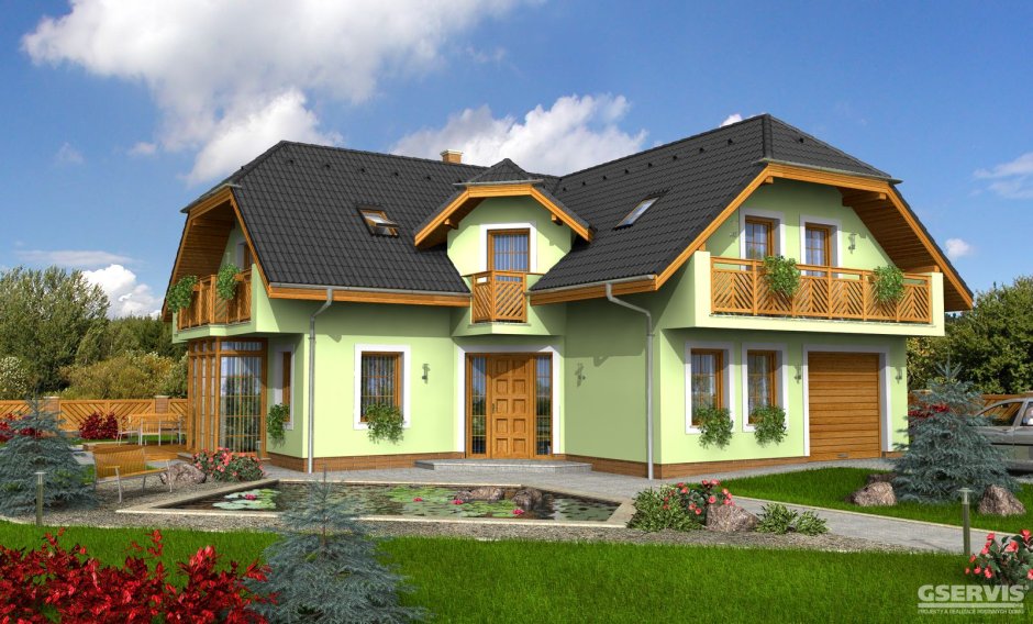 Г-образный дом с мансардой