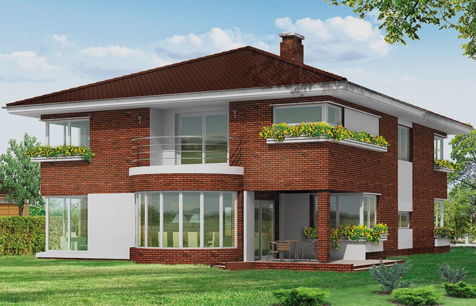 Дом двухэтажный с угловыми окнами