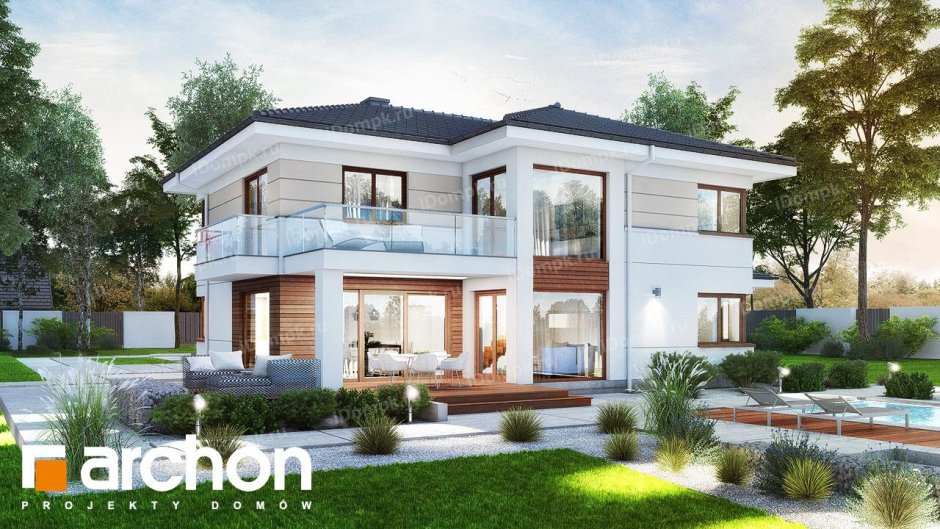 Двухэтажный дом с угловой террасой