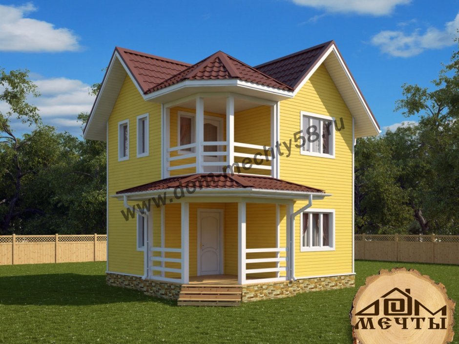 Двухэтажный каркасный дом с балконом