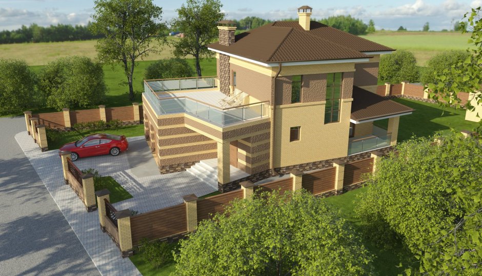 Дом с гаражом и террасой