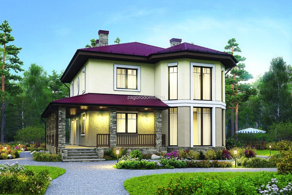 Двухэтажный дом с эркером и террасой