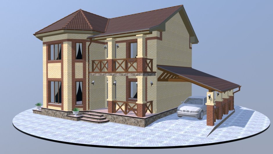 Проекты домов с навесом для машины и террасой двухэтажный