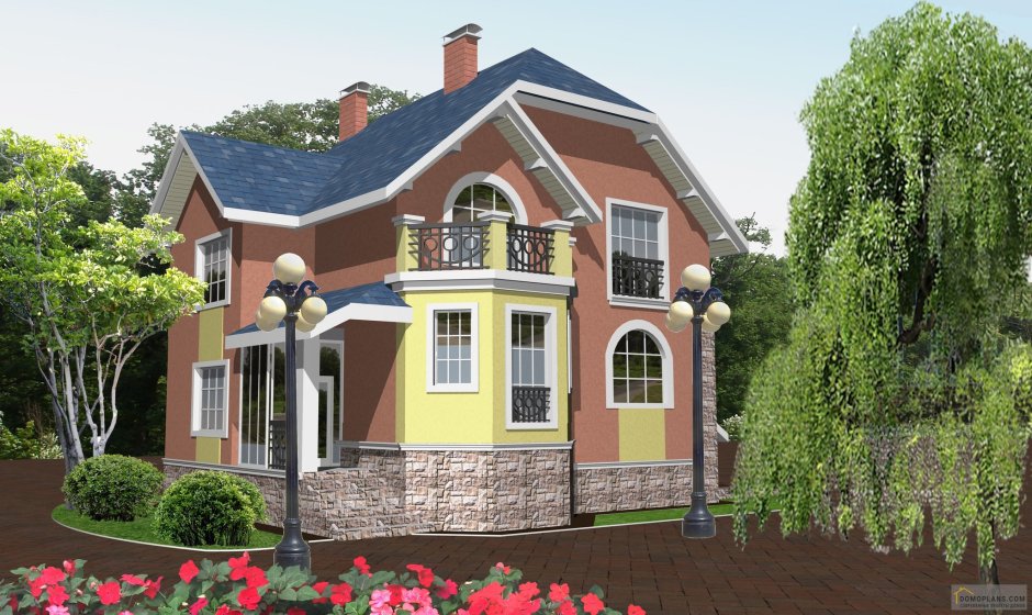 Двухэтажный дом с цоколем