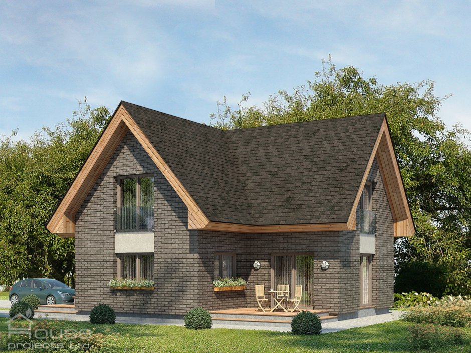 Г-образный дом с мансардой