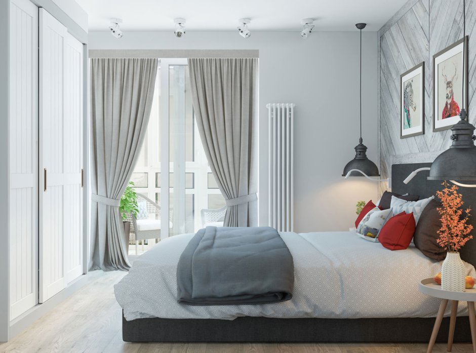 Серая спальня в скандинавском стиле