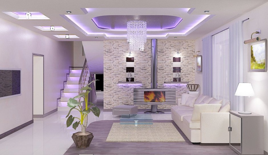 Потолок из гипсокартона в частном доме