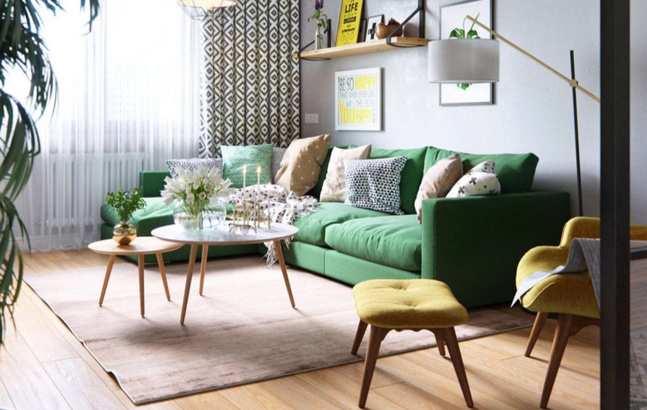 Кухня-гостиная в изумрудных тонах