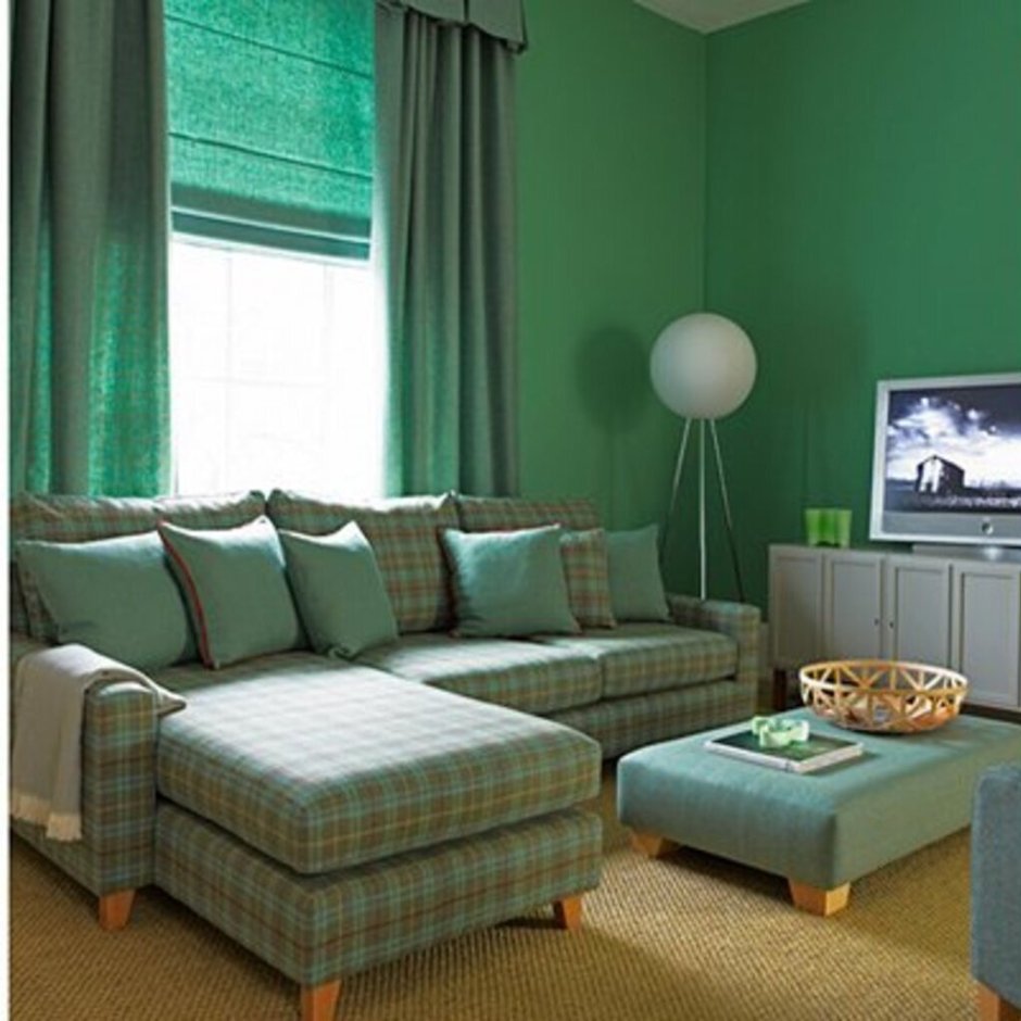 Салатный цвет в интерьере гостиной
