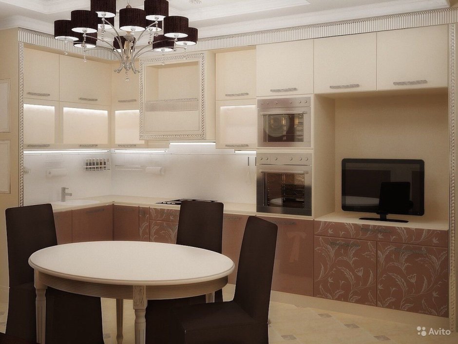 Кухня с телевизором в кухонном гарнитуре