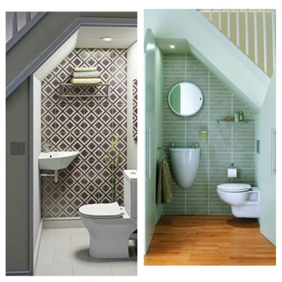 Маленький санузел под лестницей