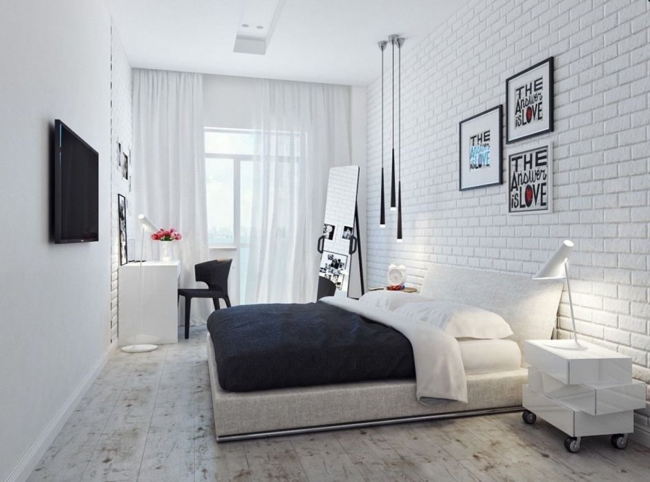 Белая спальня в стиле лофт