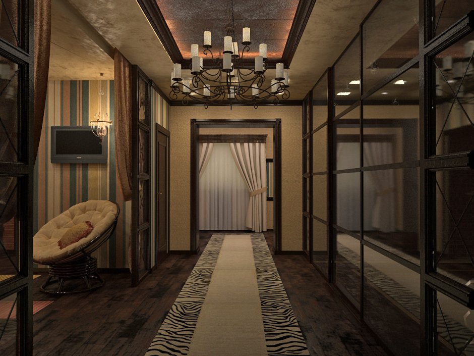 Прихожая в стиле лофт в загородном доме