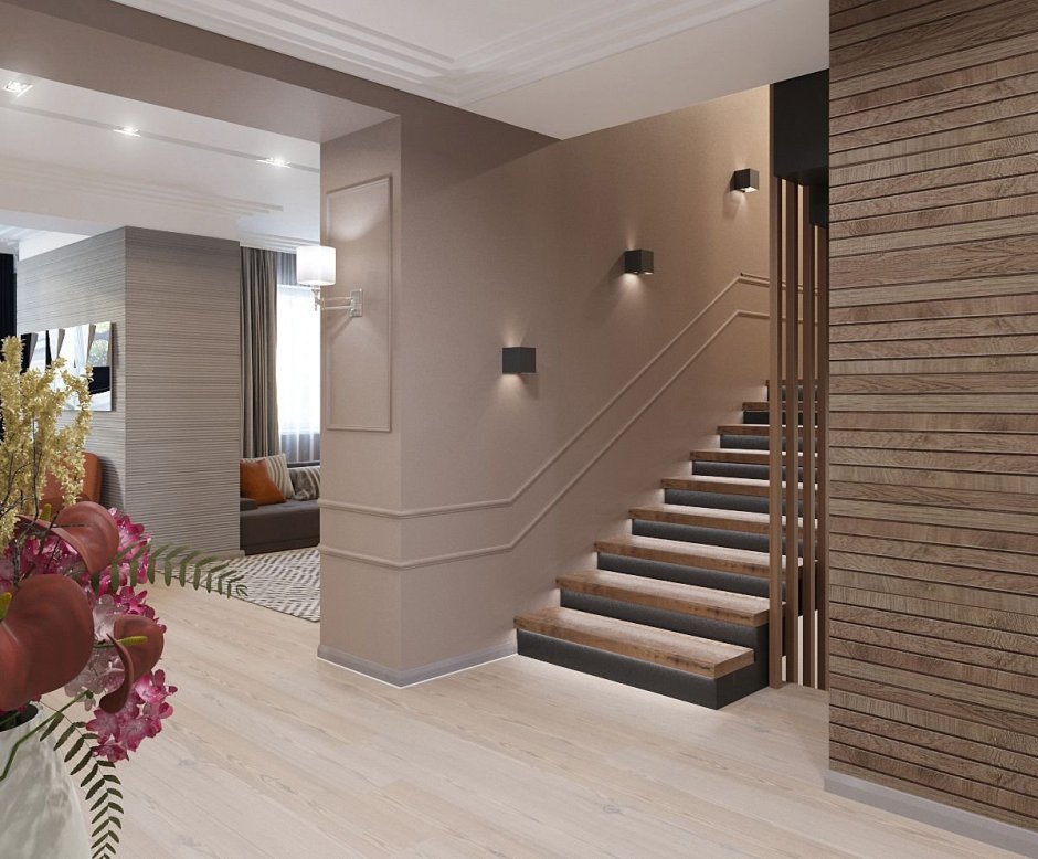 Холл с лестницей в частном доме