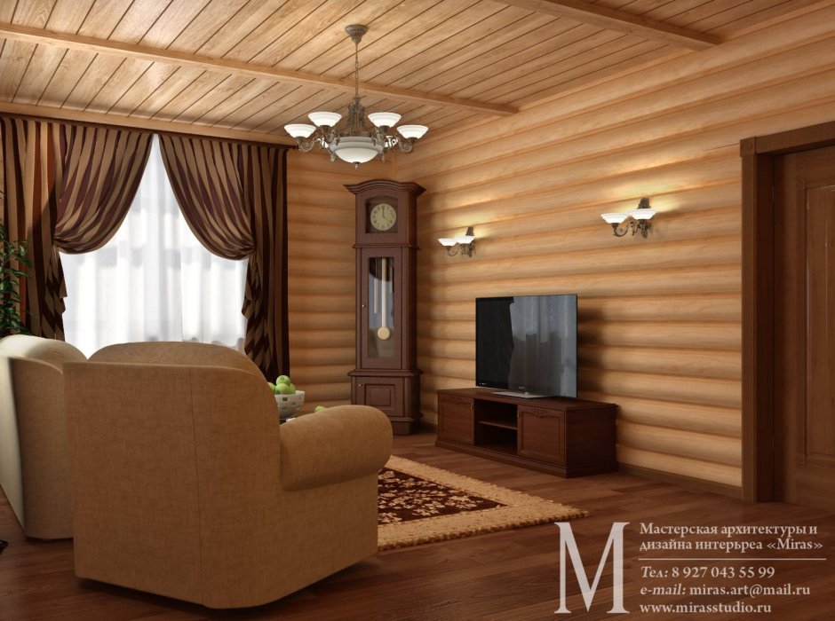 Отделка потолка в доме из бревна