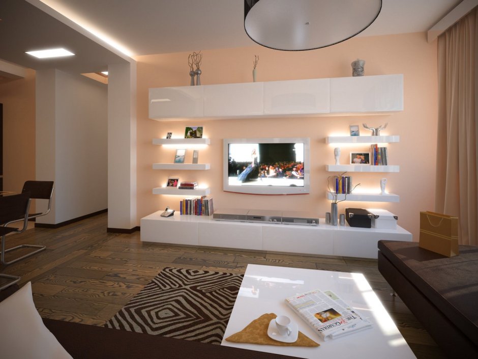 Гостиная с ТВ зоной из гипсокартона