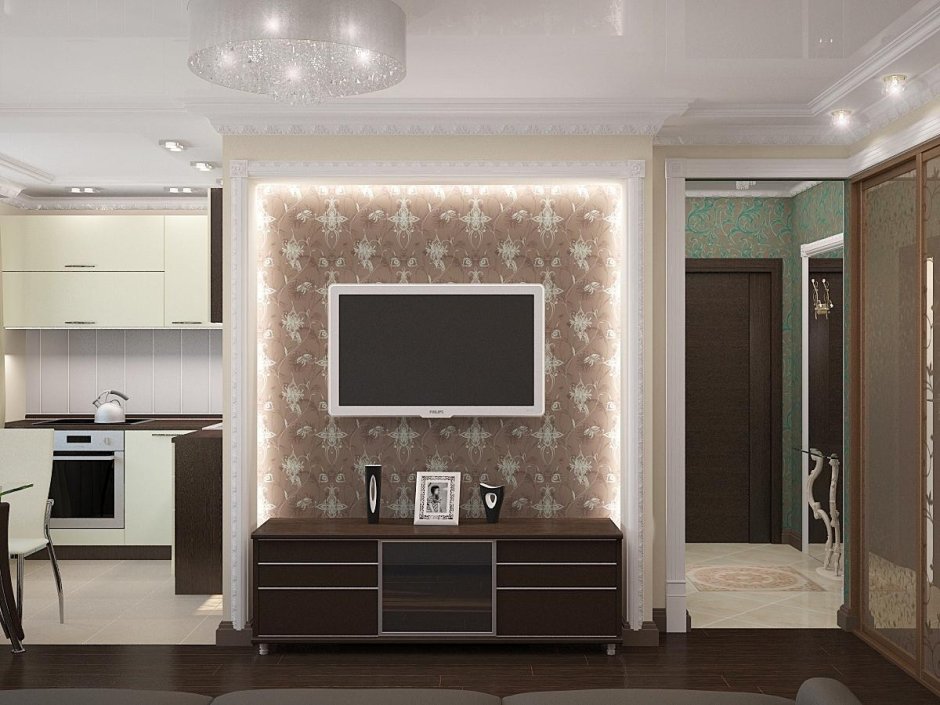 Гостиная с нишей под телевизор