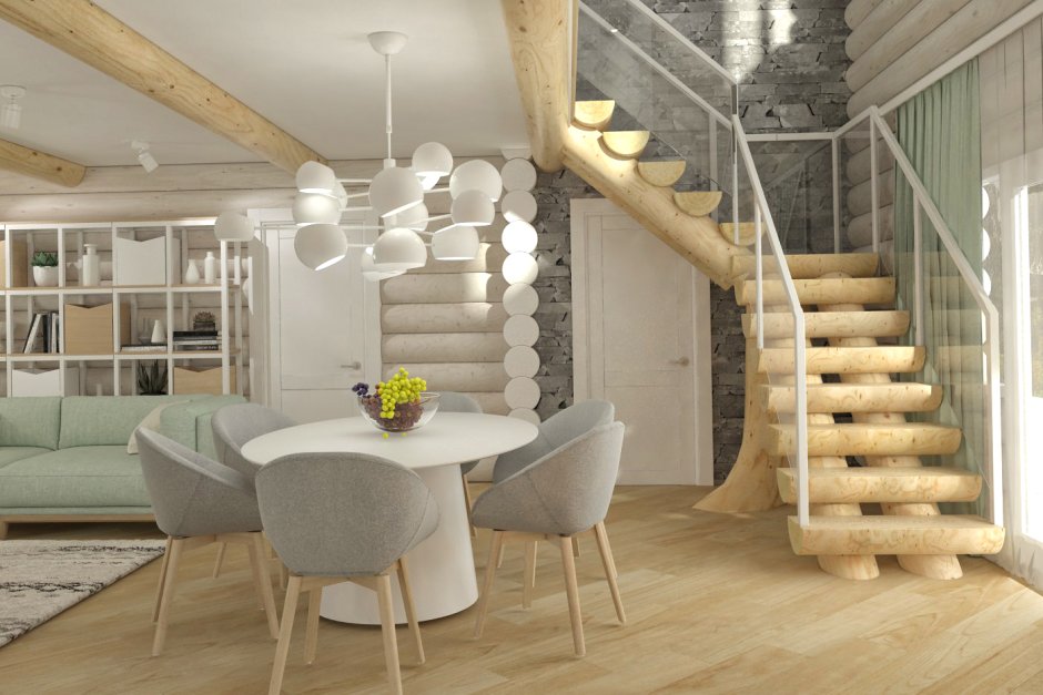 Дом из оцилиндрованного бревна в стиле Сканди