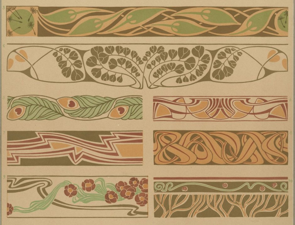 Растительный орнамент арт нуво Модерн в полосе