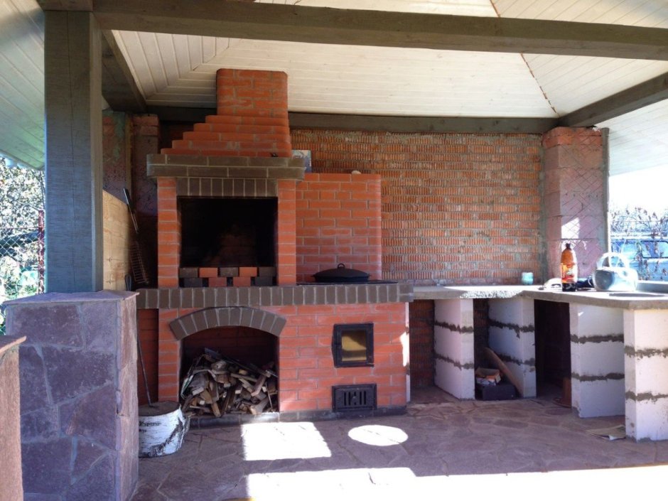 Летняя кухня с мангалом из кирпича