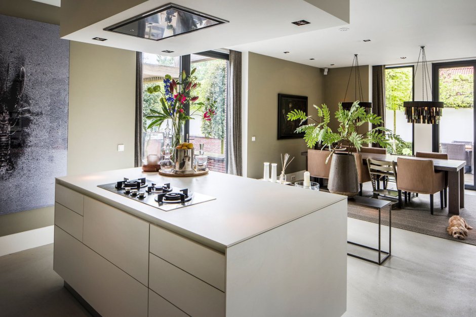 Кухонный остров с плитой и вытяжкой