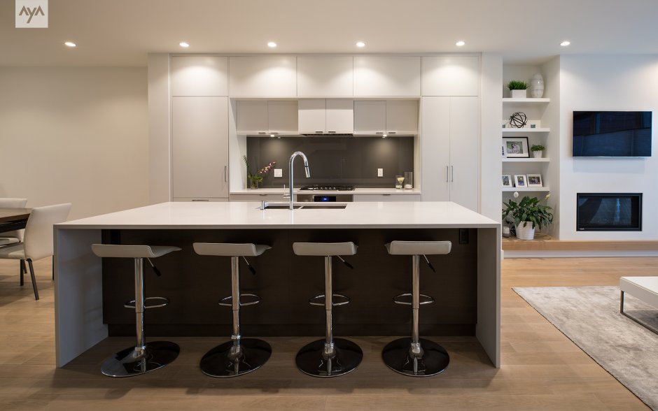 Кухонный гарнитур двухуровневый с барной стойкой