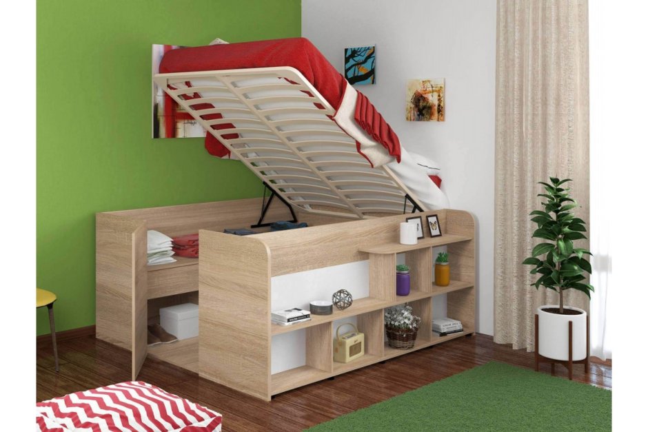 Кровать с полками и ящиками двуспальная