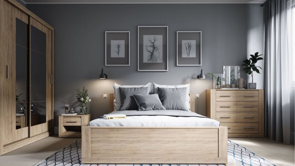 Серая мебель в спальне