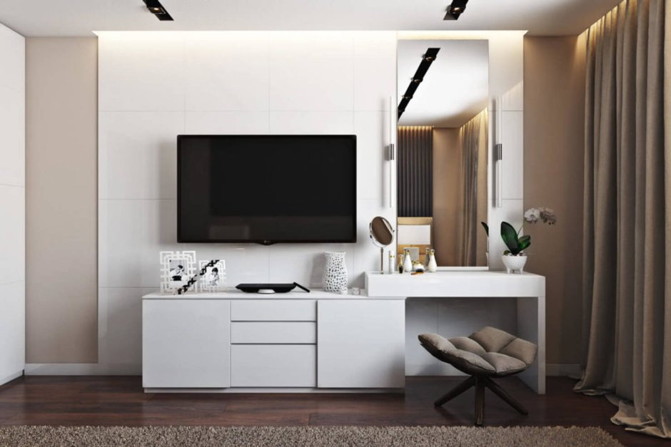 Подвесная тумба под телевизор с туалетным столиком