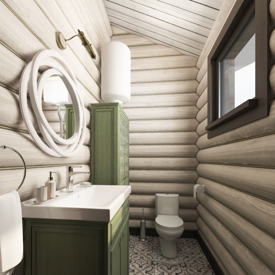 Ванная в доме из бревна