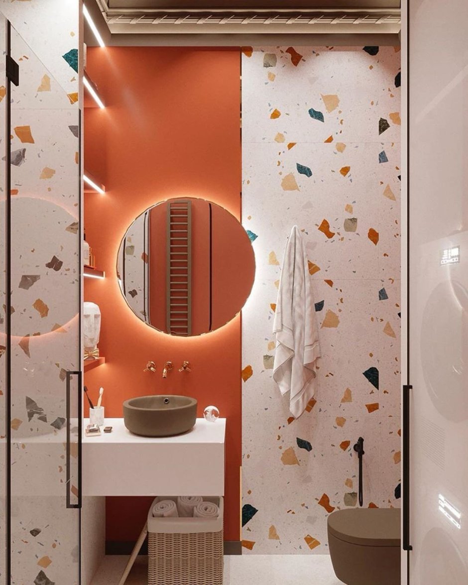Плитка оранжевого цвета в ванную